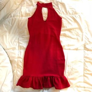Missguided red high neck grill hem mini dress